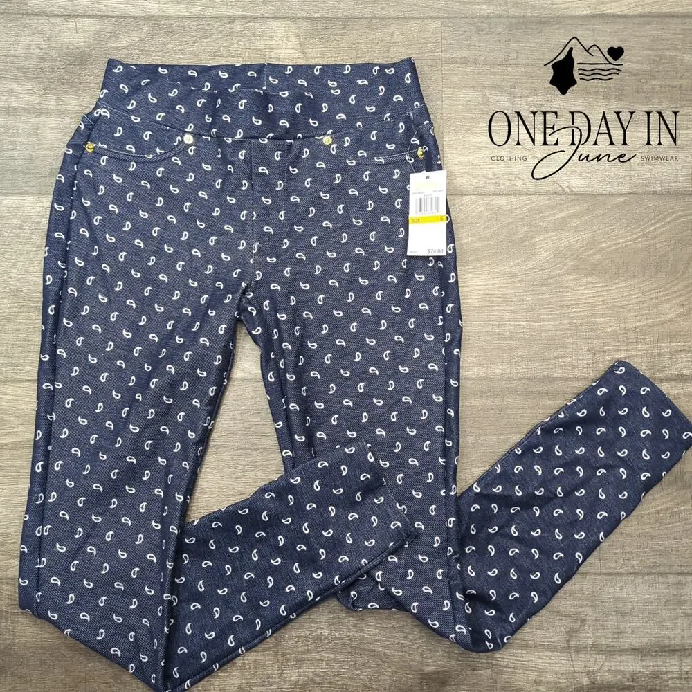 Michael Kors Pull On Ankle Pants True Navy Paisley Print NWT Size S